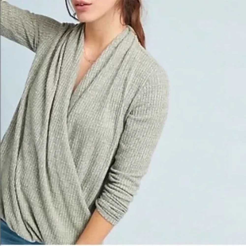ANTHROPOLOGIE AKEMI + KIN Blouse Sz S Green Woodruff Twist Draped Sweater *P18